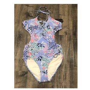 No Boundaries light blue floral swimming suit XL